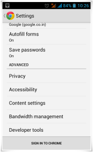 Chrome Settings Menu