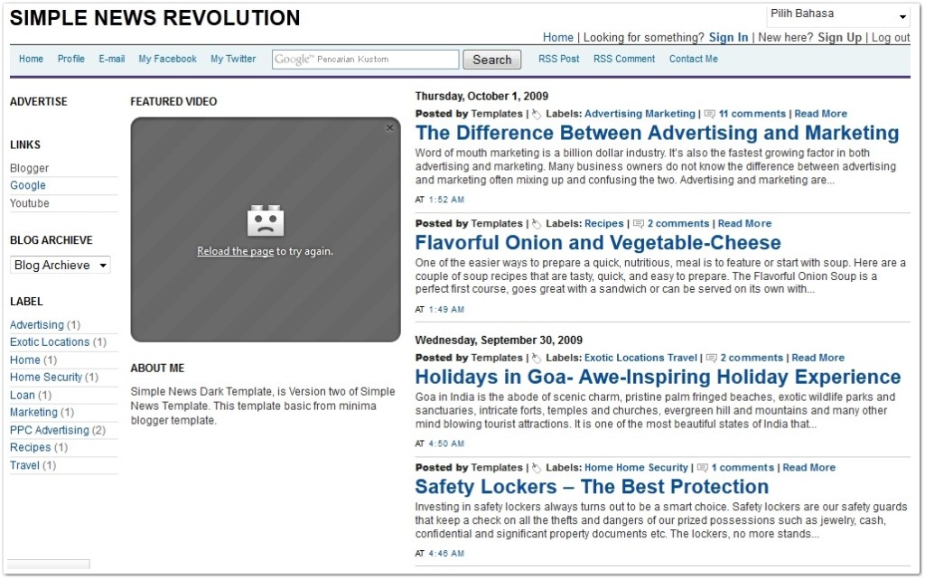 Simple News Revolution Blogger theme