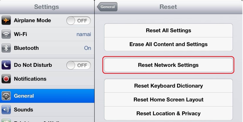 iPhone Reset Network Settings