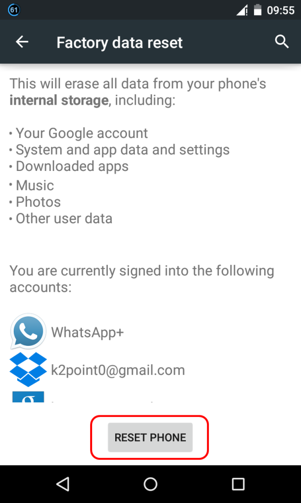 Lollipop Factory Reset